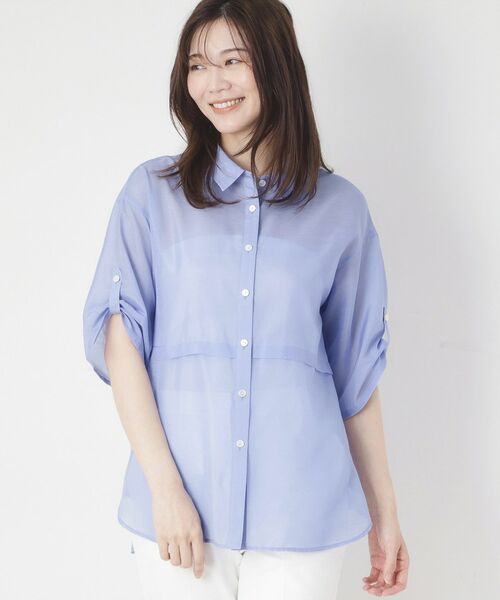 CORDIER / コルディア シャツ・ブラウス | 【M～4Lサイズ／洗える】ブライトローン艶オーバーブラウス（ブルー(092)）