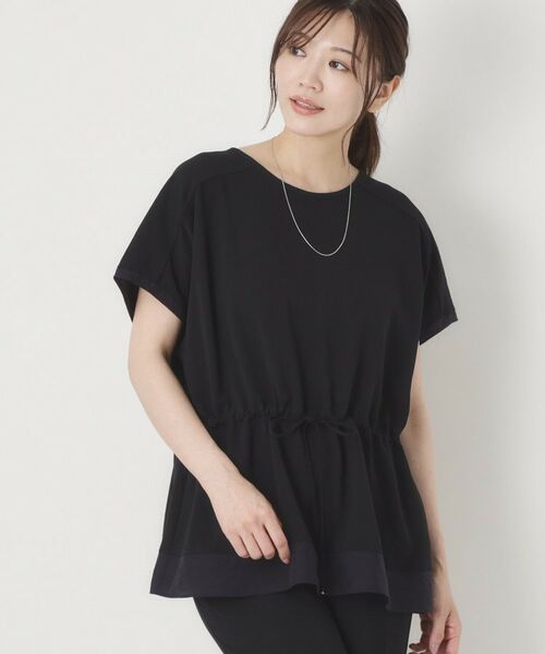 CORDIER / コルディア カットソー | 【接触冷感／M～3Lサイズ／セットアップ／2WAYストレッチ／洗える】ドロストデザインジョーゼットプルオーバー（ネイビー(094)）