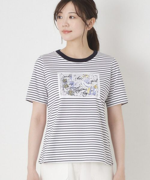 CORDIER / コルディア Tシャツ | 【M～3Lサイズ】パッチワークデザインボーダーTシャツ | 詳細1
