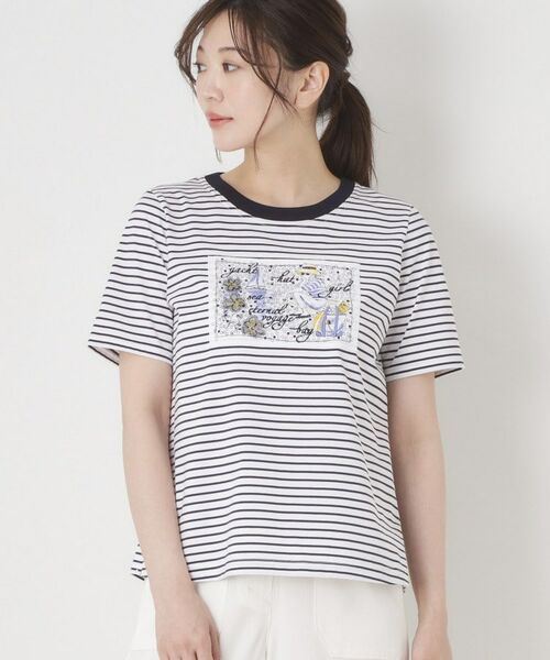 CORDIER / コルディア Tシャツ | 【M～3Lサイズ】パッチワークデザインボーダーTシャツ | 詳細15