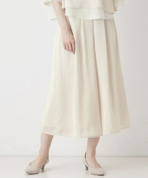 CORDIER / コルディア ショート・ハーフ・半端丈パンツ | 【セットアップ可】夏のお出かけ服 シアーストライプガウチョパンツ(グレージュ(350))