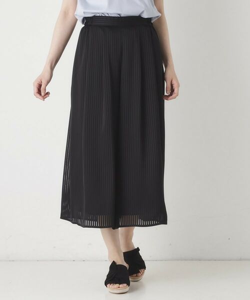 CORDIER / コルディア ショート・ハーフ・半端丈パンツ | 【セットアップ可】夏のお出かけ服 シアーストライプガウチョパンツ(ブラック(319))