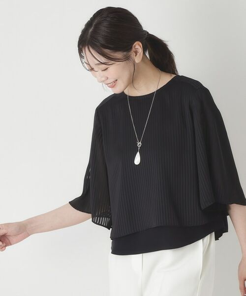 CORDIER / コルディア シャツ・ブラウス | 【セットアップ可】夏のお出かけ服 シアーストライプブラウス(ブラック(319))