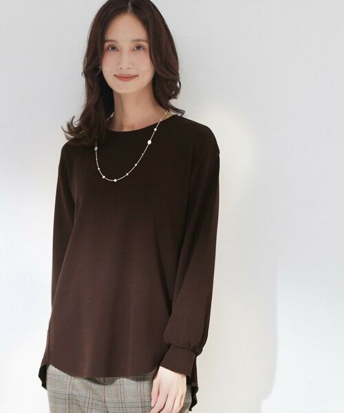 CORDIER / コルディア カットソー | 【M~3Lサイズ/洗える/ストレッチ】スポンディッシュ上品プルオーバージャージ(ブラウン(043))