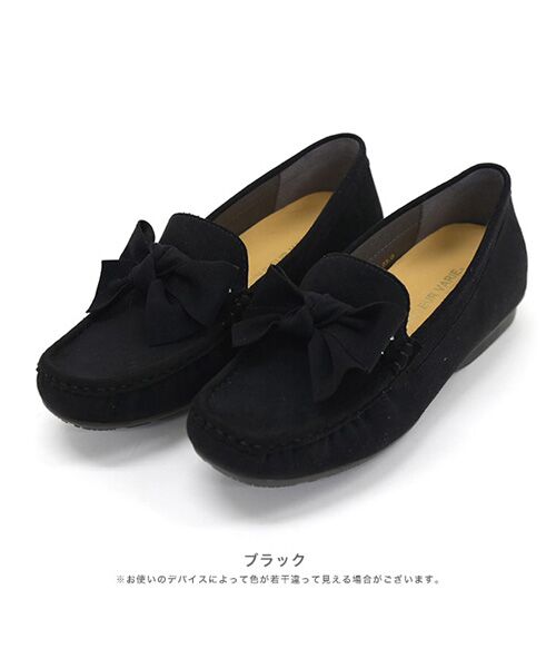 COULEUR VARIE / クロールバリエ フラットシューズ | リボン付き2WAY モカシンシューズ（ブラック）