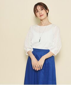 【洗える／コットンレース袖／6分袖】甘くなりすぎない 女性らしいパフスリーブブラウス