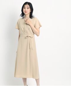 【洗える／日本製／清涼感】夏におすすめ！女性らしいカシュクール風デザインワンピース