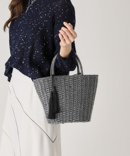 COUP DE CHANCE / クードシャンス ハンドバッグ | シルバー＆ガンメタの上品な輝き！手編みの大人ペーパーカゴバッグ | 詳細3