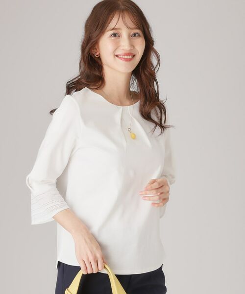 COUP DE CHANCE / クードシャンス シャツ・ブラウス | 【洗える/日本製/きれいめジャージ素材】レース使いプルオーバー(ホワイト(001))