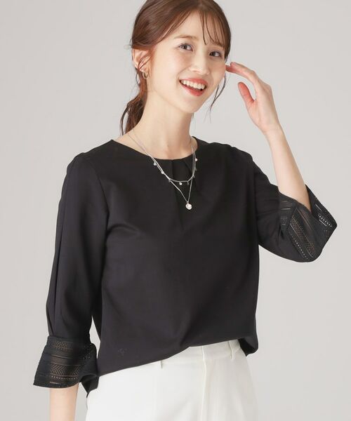 COUP DE CHANCE / クードシャンス シャツ・ブラウス | 【洗える/日本製/きれいめジャージ素材】レース使いプルオーバー(ブラック(019))