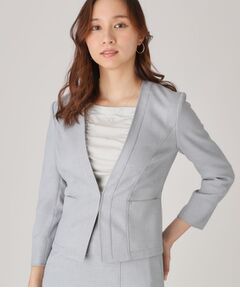 新品タグ付き✨未使用【クードシャンス】ノーカラージャケット ホワイト 白 40 洗える／日本製／通勤】ノーカラージャケット（テーラード