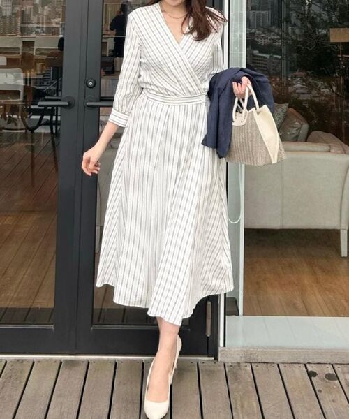 COUP DE CHANCE / クードシャンス ロング・マキシ丈ワンピース | 【洗える】ストライプ柄 カシュクールワンピース | 詳細8