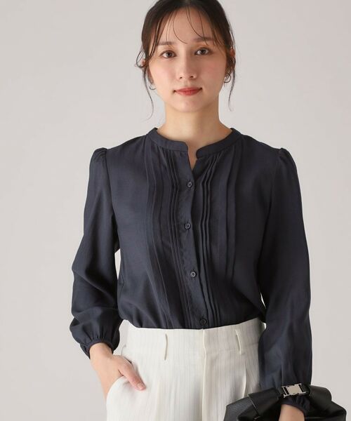 COUP DE CHANCE / クードシャンス シャツ・ブラウス | 【洗える/シアー素材】タックデザインブラウス(ネイビー(094))