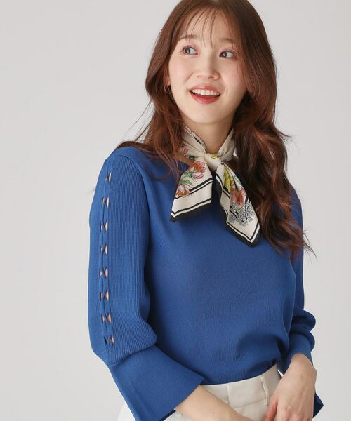 セール】 【洗える】編上げ風袖デザインのニットトップス （ニット