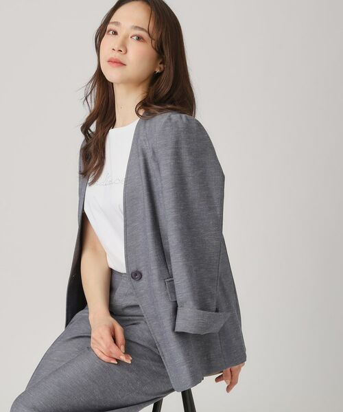 COUP DE CHANCE / クードシャンス ノーカラージャケット | 【洗える/日本製】ノーカラージャケット(ブルー(092))