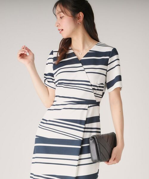 COUP DE CHANCE / クードシャンス ミニ丈・ひざ丈ワンピース | 【洗える/日本製】カシュクール風デザインワンピース(ネイビー(394))