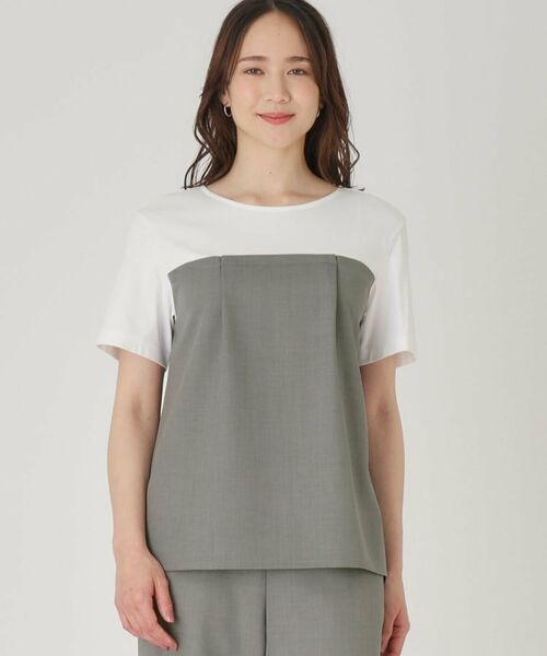 COUP DE CHANCE / クードシャンス カットソー | 【洗える/日本製/ビスチエレイヤード風/セットアップ可】異素材組合せのジャージプルオーバー | 詳細13