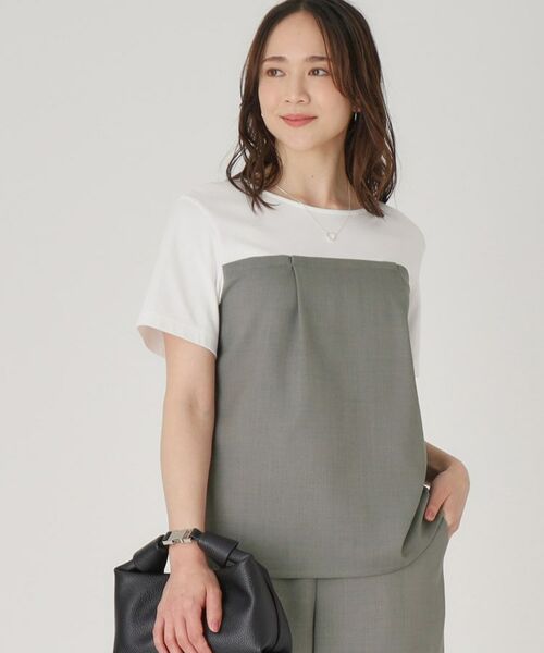 COUP DE CHANCE / クードシャンス カットソー | 【洗える/日本製/ビスチエレイヤード風/セットアップ可】異素材組合せのジャージプルオーバー | 詳細9