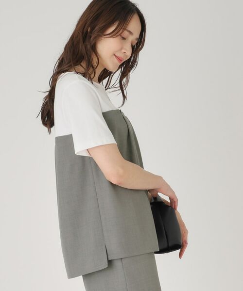 COUP DE CHANCE / クードシャンス カットソー | 【洗える/日本製/ビスチエレイヤード風/セットアップ可】異素材組合せのジャージプルオーバー(ライトグレー(011))