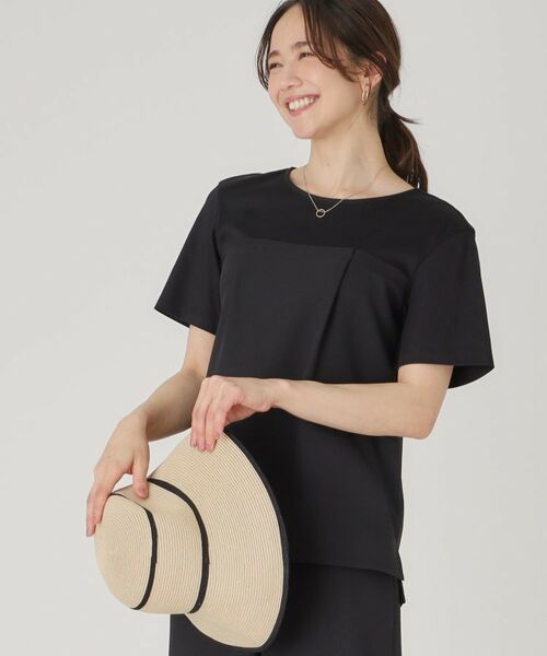 COUP DE CHANCE / クードシャンス カットソー | 【洗える/日本製/ビスチエレイヤード風/セットアップ可】異素材組合せのジャージプルオーバー(ブラック(019))