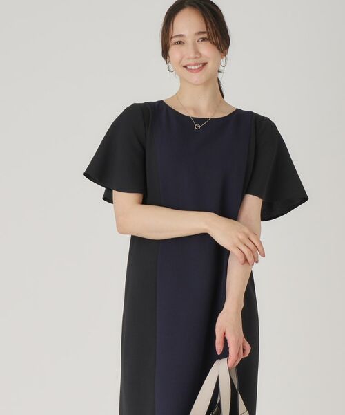 COUP DE CHANCE / クードシャンス ミニ丈・ひざ丈ワンピース | 【洗える/日本製】配色デザインワンピース(ネイビー(094))