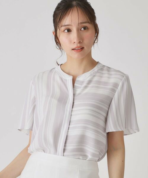 COUP DE CHANCE / クードシャンス シャツ・ブラウス | 【洗える/日本製】ストライプ×ボーダーブラウス(ライトグレー(311))