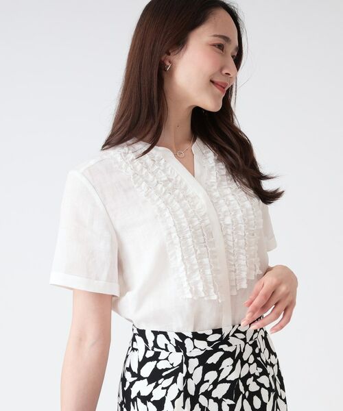 COUP DE CHANCE / クードシャンス シャツ・ブラウス | 【洗える/ラミー】フリルデザインブラウス(ホワイト(001))