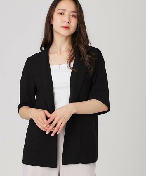 COUP DE CHANCE/クードシャンス 【手洗い可/日本製】五分袖ジャケット ブラック(019) 36(S) COUP DE CHANCE/クードシャンス 【手洗い可/日本製】五分袖ジャケット ブラック(019) 36(S)