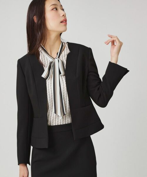 COUP DE CHANCE/クードシャンス 【手洗い可/日本製/スーツ可】拘りシルエットのカラーレスジャケット ブラック(019) 36(S) COUP DE CHANCE/クードシャンス 【手洗い可/日本製/スーツ可】拘りシルエットのカラーレスジャケット ブラック(019) 36(S)