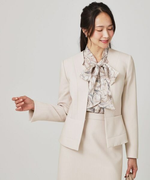 COUP DE CHANCE / クードシャンス ノーカラージャケット | 【手洗い可/日本製/スーツ可】拘りシルエットのカラーレスジャケット(ライトピンク(070))