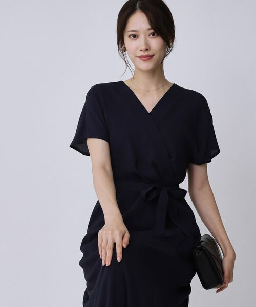 COUP DE CHANCE / クードシャンス ロング・マキシ丈ワンピース | 【手洗い可/日本製】カシュクール風ワンピース(ネイビー(094))