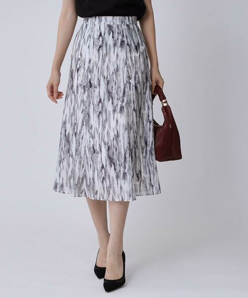 COUP DE CHANCE / クードシャンス スカート | 【手洗い可/日本製】プリント柄スカート(ライトグレー(111))