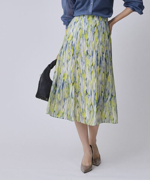 COUP DE CHANCE / クードシャンス スカート | 【手洗い可/日本製】プリント柄スカート(イエロー×ブルー(130))