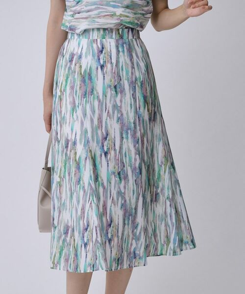 COUP DE CHANCE / クードシャンス スカート | 【手洗い可/日本製】プリント柄スカート(ラベンダー×グリーン(180))