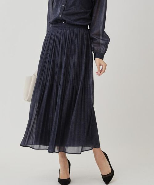 COUP DE CHANCE / クードシャンス ロング・マキシ丈スカート | 【手洗い可／ウエストゴム】デニム柄プリントのプリーツスカート | 詳細12