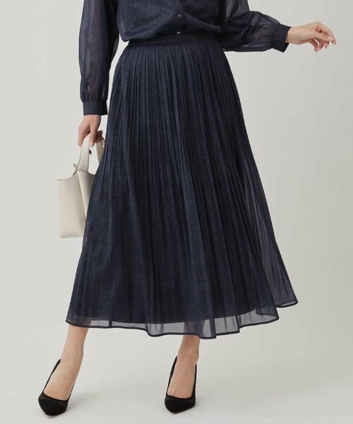 COUP DE CHANCE / クードシャンス ロング・マキシ丈スカート | 【手洗い可／ウエストゴム】デニム柄プリントのプリーツスカート | 詳細13