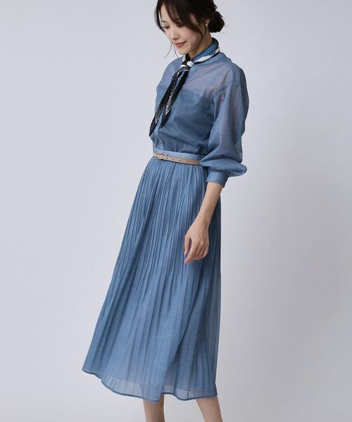 COUP DE CHANCE / クードシャンス ロング・マキシ丈スカート | 【手洗い可／ウエストゴム】デニム柄プリントのプリーツスカート | 詳細5