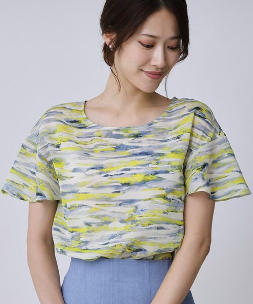 COUP DE CHANCE / クードシャンス シャツ・ブラウス | 【手洗い可/日本製】プリント柄ブラウス(イエロー×ブルー(130))