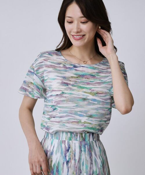 COUP DE CHANCE / クードシャンス シャツ・ブラウス | 【手洗い可/日本製】プリント柄ブラウス(ラベンダー×グリーン(180))