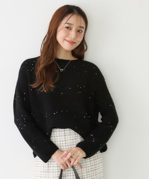 COUP DE CHANCE / クードシャンス ニット・セーター | 【手洗い可】スパンコール付ニットトップス(ブラック(019))