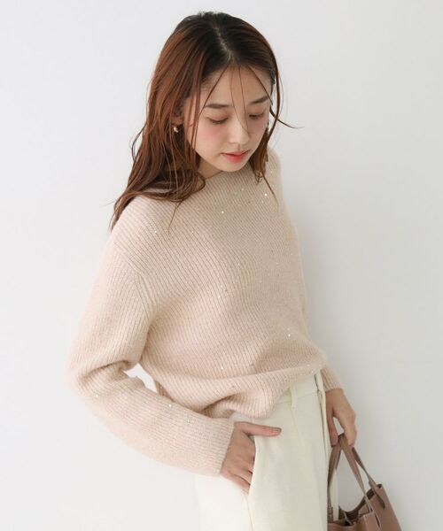 COUP DE CHANCE / クードシャンス ニット・セーター | 【手洗い可】スパンコール付ニットトップス(グレージュ(050))