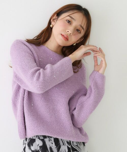COUP DE CHANCE / クードシャンス ニット・セーター | 【手洗い可】スパンコール付ニットトップス(ラベンダー(080))