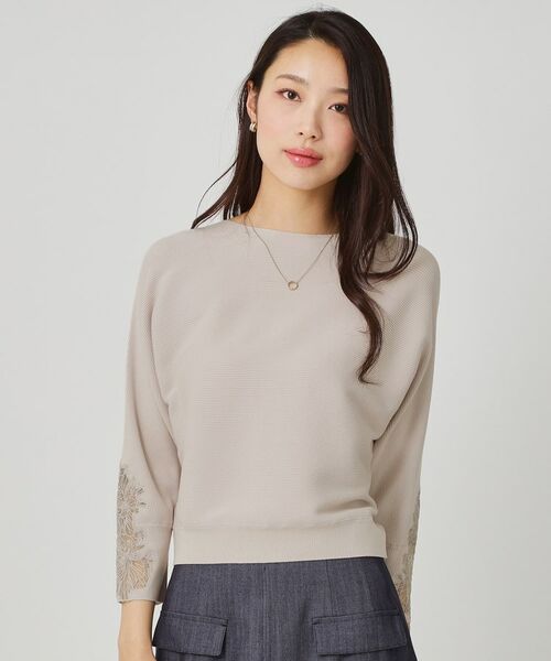 COUP DE CHANCE / クードシャンス ニット・セーター | 【手洗い可】オーガンジー刺しゅうニットトップス(ライトグレー(011))