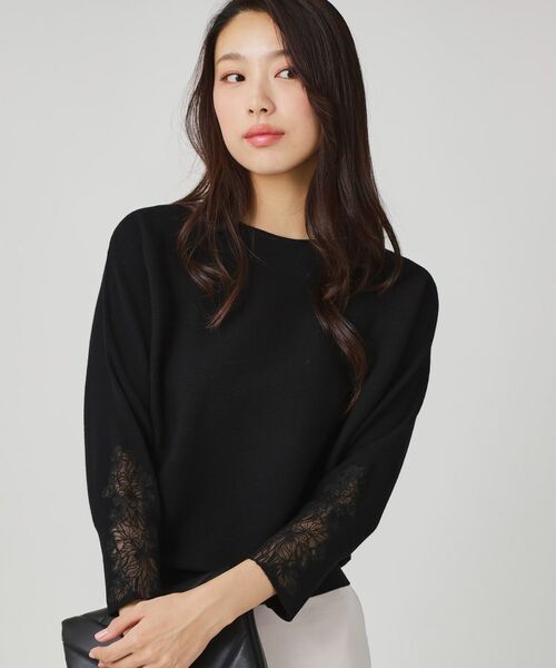 COUP DE CHANCE / クードシャンス ニット・セーター | 【手洗い可】オーガンジー刺しゅうニットトップス(ブラック(019))