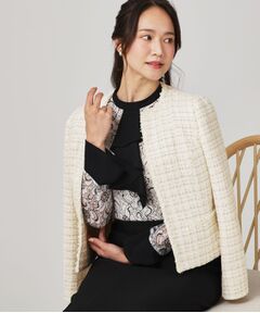 COUP DE CHANCE / クードシャンス ノーカラージャケット | 【日本製／セットアップ可】ファンシーツィードのショート丈ジャケット