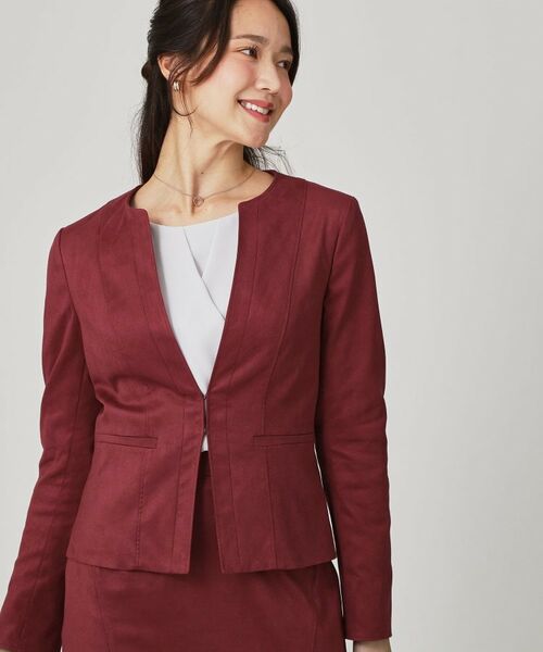 COUP DE CHANCE / クードシャンス ノーカラージャケット | 【手洗い可/日本製】スェード調ノーカラージャケット(ボルドー(064))