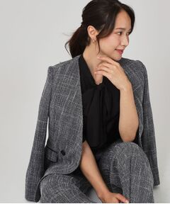 COUP DE CHANCE / クードシャンス ノーカラージャケット | 【手洗い可／日本製／裏無し／セットアップ可】ツィード見えノーカラージャケット