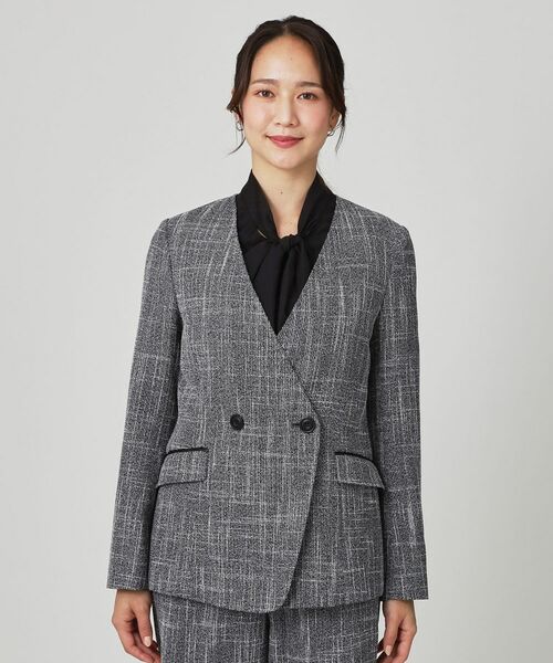 COUP DE CHANCE / クードシャンス ノーカラージャケット | 【手洗い可／日本製／裏無し／セットアップ可】ツィード見えノーカラージャケット | 詳細13