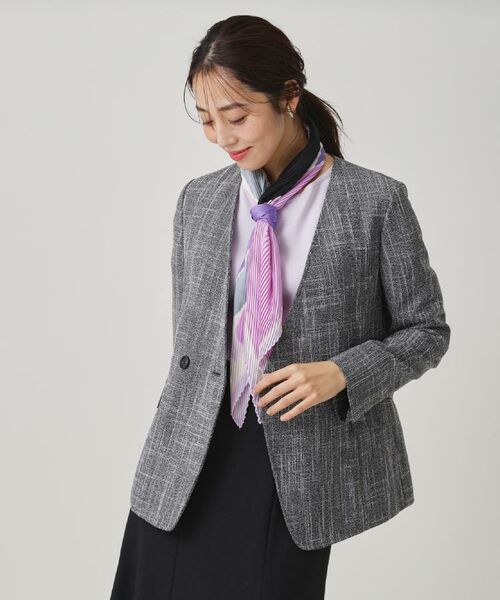 COUP DE CHANCE / クードシャンス ノーカラージャケット | 【手洗い可／日本製／裏無し／セットアップ可】ツィード見えノーカラージャケット | 詳細5