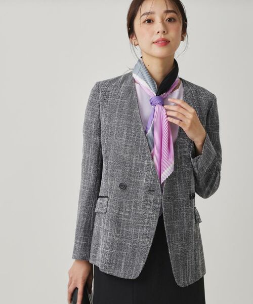 COUP DE CHANCE / クードシャンス ノーカラージャケット | 【手洗い可／日本製／裏無し／セットアップ可】ツィード見えノーカラージャケット | 詳細6